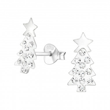 Christmas Tree - 925 Sterling Silver Kids Ear Studs with Crystal SD45048