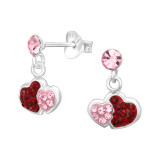 Dangling Double Heart - 925 Sterling Silver Kids Ear Studs with Crystal SD45274