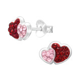 Double Heart - 925 Sterling Silver Kids Ear Studs with Crystal SD45277