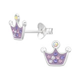 Crown - 925 Sterling Silver Kids Ear Studs with Crystal SD45281