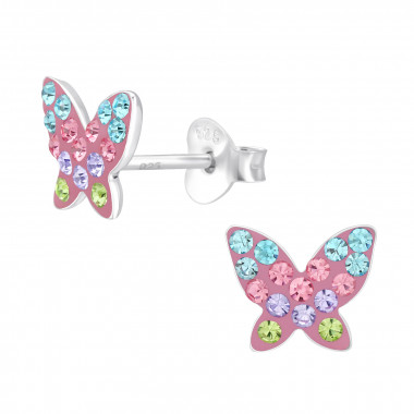 Butterfly - 925 Sterling Silver Kids Ear Studs with Crystal SD45397