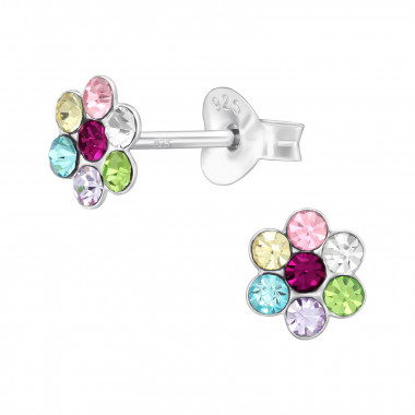 Flower - 925 Sterling Silver Kids Ear Studs with Crystal SD46250