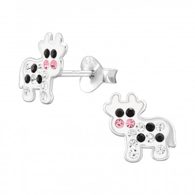 Cow - 925 Sterling Silver Kids Ear Studs with Crystal SD46568