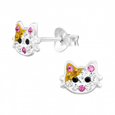 Cat - 925 Sterling Silver Kids Ear Studs with Crystal SD46571