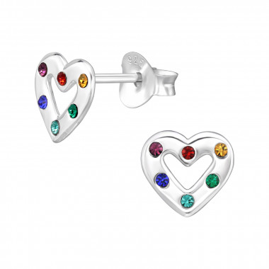 Heart - 925 Sterling Silver Kids Ear Studs with Crystal SD46582