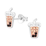 Bubble Tea - 925 Sterling Silver Kids Ear Studs with Crystal SD46603