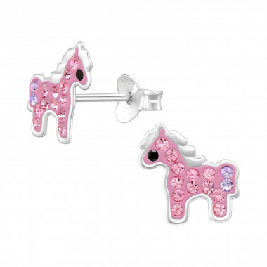 Horse - 925 Sterling Silver Kids Ear Studs with Crystal SD46604