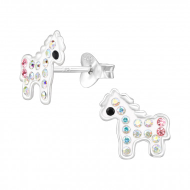 Horse - 925 Sterling Silver Kids Ear Studs with Crystal SD46605