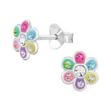 Flower - 925 Sterling Silver Kids Ear Studs with Crystal SD46620