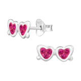 Heart Shaped Sunglasses - 925 Sterling Silver Kids Ear Studs with Crystal SD47313