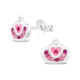 Crown - 925 Sterling Silver Kids Ear Studs with Crystal SD47318