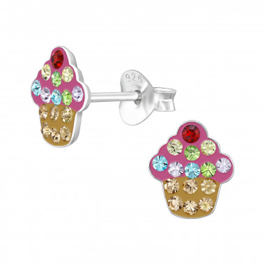 Cupcake - 925 Sterling Silver Kids Ear Studs with Crystal SD47663