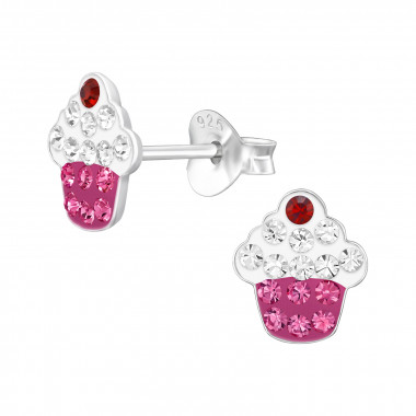 Cupcake - 925 Sterling Silver Kids Ear Studs with Crystal SD47664