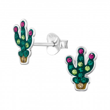 Cactus - 925 Sterling Silver Kids Ear Studs with Crystal SD47833