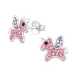 Unicorn - 925 Sterling Silver Kids Ear Studs with Crystal SD47903