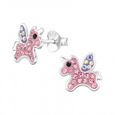 Unicorn - 925 Sterling Silver Kids Ear Studs with Crystal SD47903