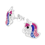 Unicorn - 925 Sterling Silver Kids Ear Studs with Crystal SD47999