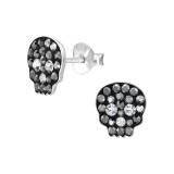 Skull - 925 Sterling Silver Kids Ear Studs with Crystal SD48293