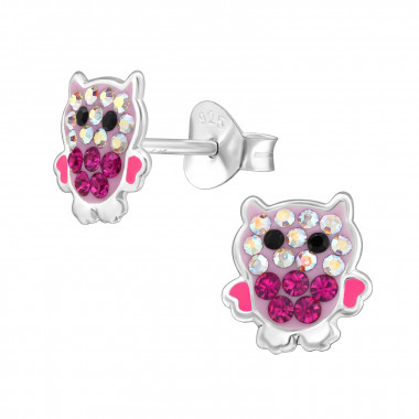 Owl - 925 Sterling Silver Kids Ear Studs with Crystal SD48441