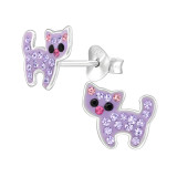 Cat - 925 Sterling Silver Kids Ear Studs with Crystal SD48442