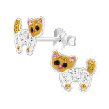 Cat - 925 Sterling Silver Kids Ear Studs with Crystal SD48443