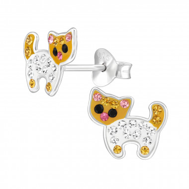 Cat - 925 Sterling Silver Kids Ear Studs with Crystal SD48443