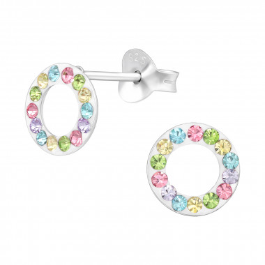 Circle - 925 Sterling Silver Kids Ear Studs with Crystal SD48930