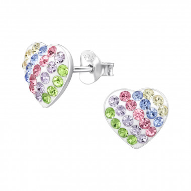 Heart - 925 Sterling Silver Kids Ear Studs with Crystal SD48931