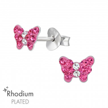 Butterfly - 925 Sterling Silver Kids Ear Studs with Crystal SD49173