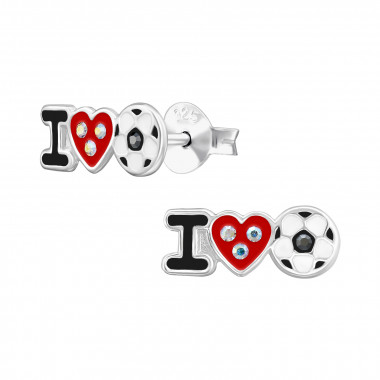 I Love Football - 925 Sterling Silver Kids Ear Studs with Crystal SD49223