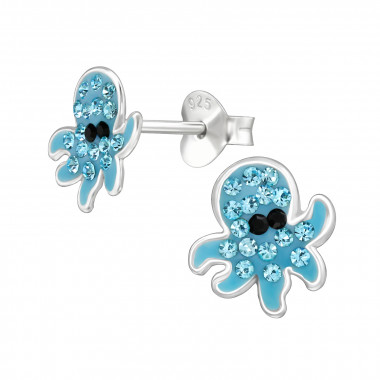 Octopus - 925 Sterling Silver Kids Ear Studs with Crystal SD49224