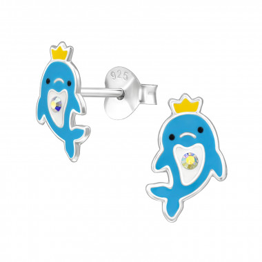 Dolphin - 925 Sterling Silver Kids Ear Studs with Crystal SD49237