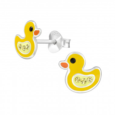 Duck - 925 Sterling Silver Kids Ear Studs with Crystal SD49239