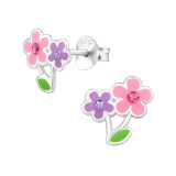 Flowers - 925 Sterling Silver Kids Ear Studs with Crystal SD49240