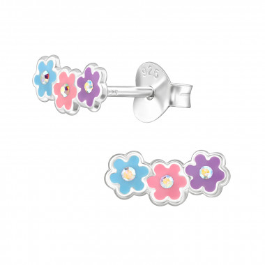 Flowers - 925 Sterling Silver Kids Ear Studs with Crystal SD49241