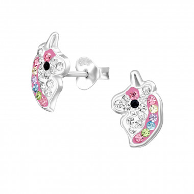 Unicorn - 925 Sterling Silver Kids Ear Studs with Crystal SD49377