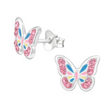 Butterfly - 925 Sterling Silver Kids Ear Studs with Crystal SD49395