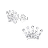 Crown - 925 Sterling Silver Kids Ear Studs with Crystal SD5330