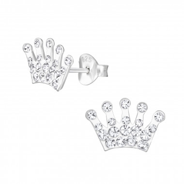 Crown - 925 Sterling Silver Kids Ear Studs with Crystal SD5330