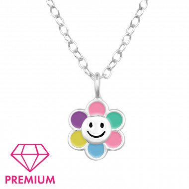 Flower Smiley - 925 Sterling Silver Kids Necklaces SD48819