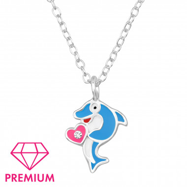 Dolphin With Heart - 925 Sterling Silver Kids Necklaces SD48924