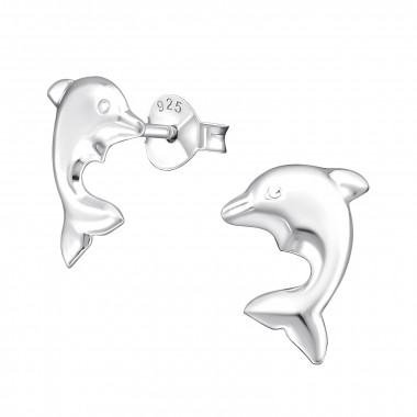 Dolphin - 925 Sterling Silver Kids Plain Ear Studs SD16412