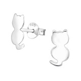 Cat - 925 Sterling Silver Kids Plain Ear Studs SD19200