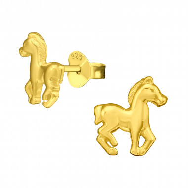 Horse - 925 Sterling Silver Kids Plain Ear Studs SD20636