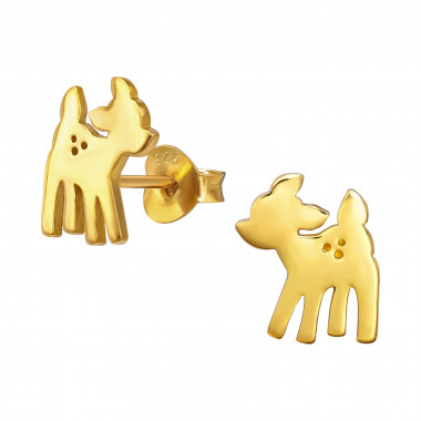 Deer - 925 Sterling Silver Kids Plain Ear Studs SD20951