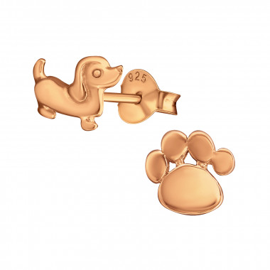 Dog And Paw Print - 925 Sterling Silver Kids Plain Ear Studs SD30239