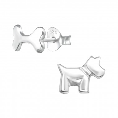 Dog & Bone - 925 Sterling Silver Kids Plain Ear Studs SD30245