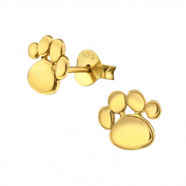 Paw Print - 925 Sterling Silver Kids Plain Ear Studs SD31751