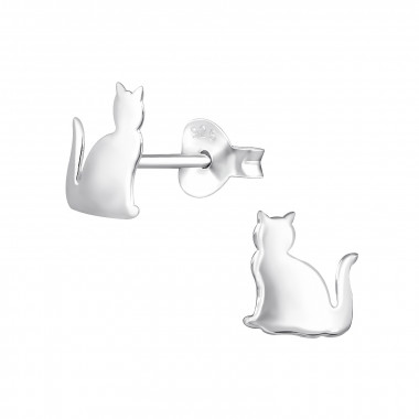 Cat - 925 Sterling Silver Kids Plain Ear Studs SD31987