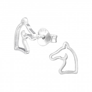 Horse - 925 Sterling Silver Kids Plain Ear Studs SD32179